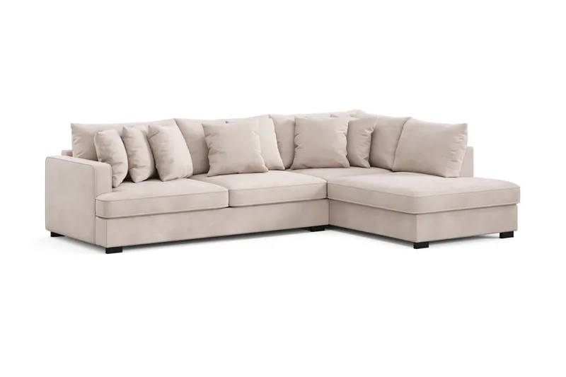 Rossita 4-sits Högervänd L-formad Djup Schäslongsoffa i Sammet - Beige - Möbler - Soffa - Divansoffor & schäslongsoffa