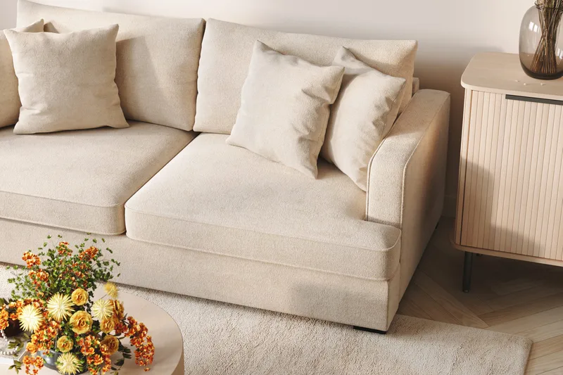 Rossita 4-sits Vänstervänd L-formad Djup Schäslongsoffa i Chenille - Beige - Möbler - Soffa - Divansoffor & schäslongsoffa