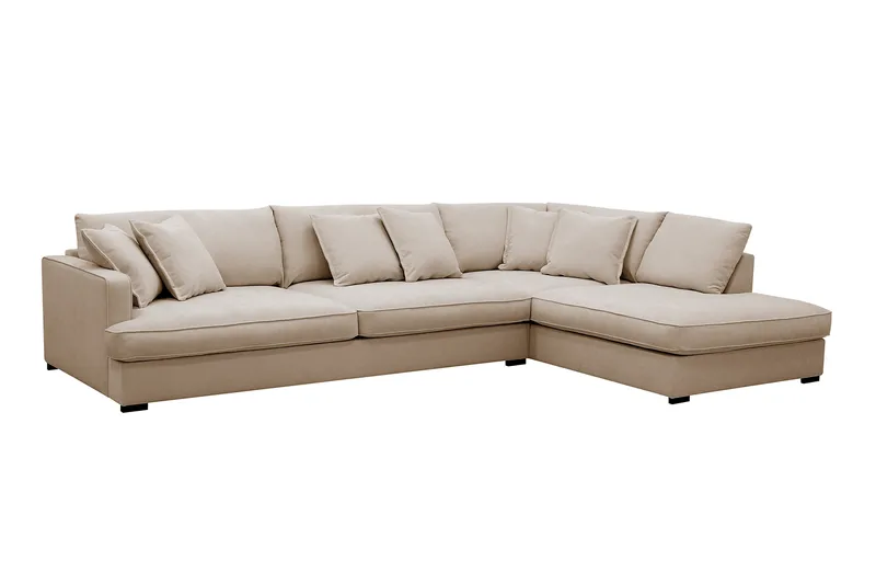 Rossita Lyx 4-sits Högervänd L-formad Extra Djup Schäslongsoffa i Tyg - Beige Tyg - Möbler - Soffa - Divansoffor & schäslongsoffa