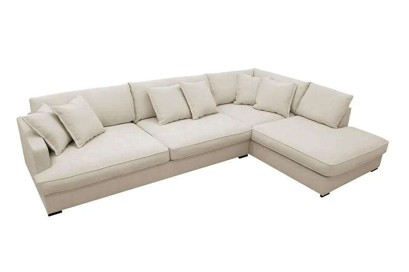 Rossita Lyx 4-sits Högervänd L-formad Extra Djup Schäslongsoffa i Tyg - Beige Tyg - Möbler - Soffa - Divansoffor & schäslongsoffa
