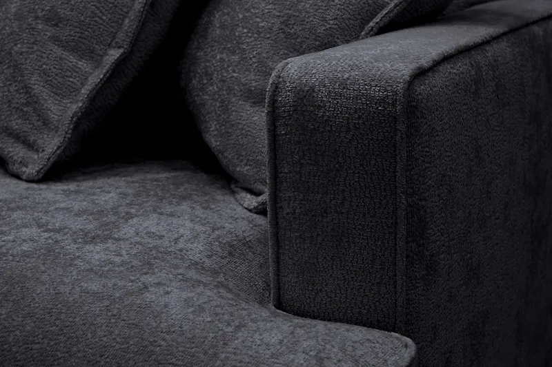 Rossita Lyx 4-sits Vänstervänd L-formad Extra Djup Schäslongsoffa i Chenille - Svart Chenille - Möbler - Soffa - Divansoffor & schäslongsoffa