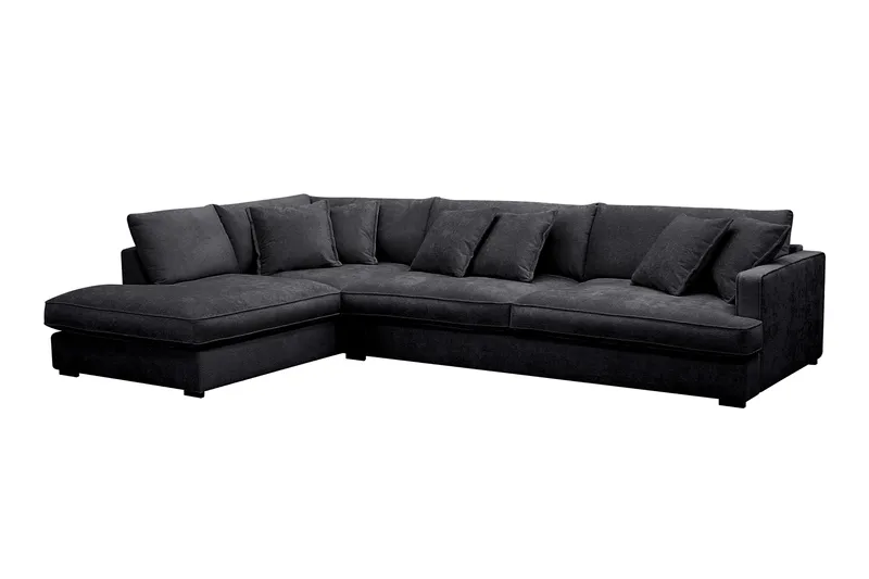 Rossita Lyx 4-sits Vänstervänd L-formad Extra Djup Schäslongsoffa i Chenille - Svart Chenille - Möbler - Soffa - Divansoffor & schäslongsoffa