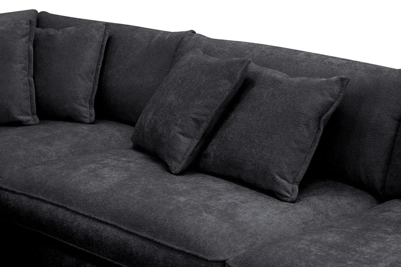 Rossita Lyx 4-sits Vänstervänd L-formad Extra Djup Schäslongsoffa i Chenille - Svart Chenille - Möbler - Soffa - Divansoffor & schäslongsoffa