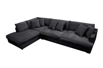 Rossita Lyx 4-sits Vänstervänd L-formad Extra Djup Schäslongsoffa i Chenille - Svart Chenille - Möbler - Soffa - Divansoffor & schäslongsoffa