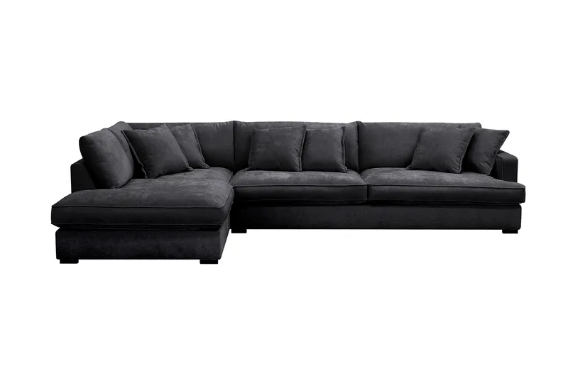 Rossita Lyx 4-sits Vänstervänd L-formad Extra Djup Schäslongsoffa i Chenille, Trenza 01, Svart Chenille
