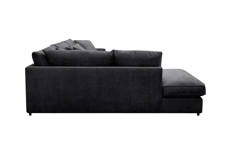 Rossita Lyx 4-sits Vänstervänd L-formad Extra Djup Schäslongsoffa i Chenille - Trenza 01, Svart Chenille - Möbler - Soffa - Divansoffor & schäslongsoffa
