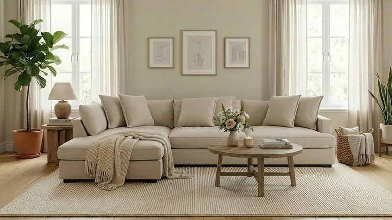 Rossita Lyx 4-sits Vänstervänd L-formad Extra Djup Schäslongsoffa i Tyg - Beige Tyg - Möbler - Soffa - Divansoffor & schäslongsoffa