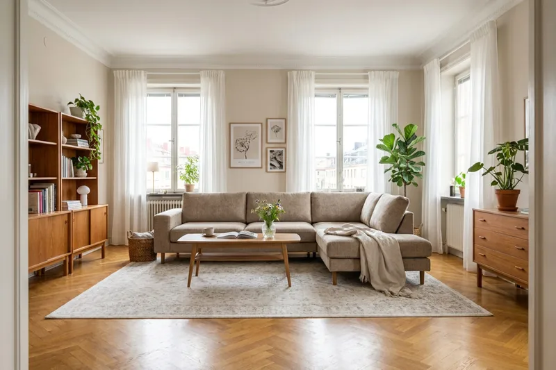 Scandi Djup 4-sits Soffa med Schäslong Höger i Chenille - Mörkbeige - Möbler - Soffa - Divansoffor & schäslongsoffa