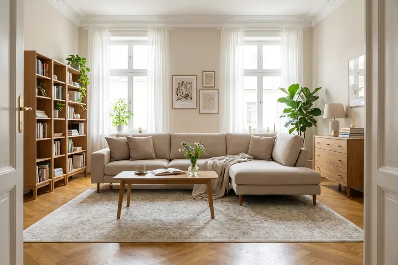 Scandi Djup 4-sits Soffa med Schäslong Höger i Tyg - Beige - Möbler - Soffa - Divansoffor & schäslongsoffa