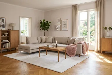 Scandi Djup 4-sits Soffa med Schäslong Vänster i Chenille - Beige - Möbler - Soffa - Divansoffor & schäslongsoffa