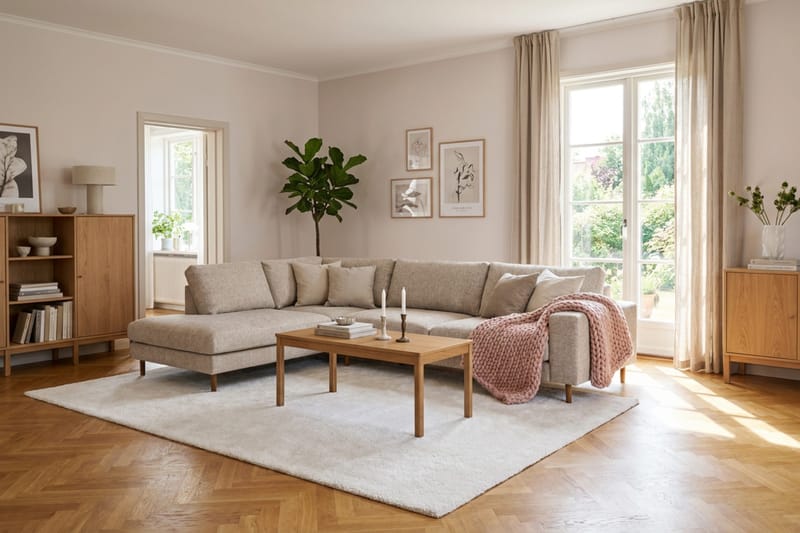 Scandi Djup 4-sits Soffa med Schäslong Vänster i Chenille - Beige - Möbler - Soffa - Divansoffor & schäslongsoffa