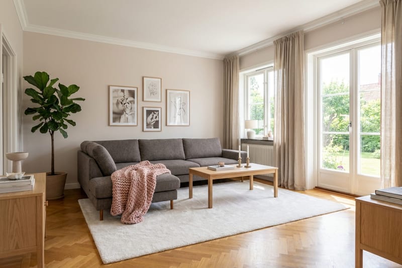 Scandi Djup 4-sits Soffa med Schäslong Vänster i Chenille - Grå - Möbler - Soffa - Divansoffor & schäslongsoffa