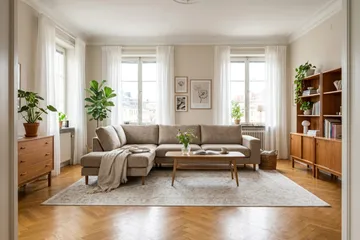 Scandi Djup 4-sits Soffa med Schäslong Vänster i Chenille - Mörkbeige - Möbler - Soffa - Divansoffor & schäslongsoffa