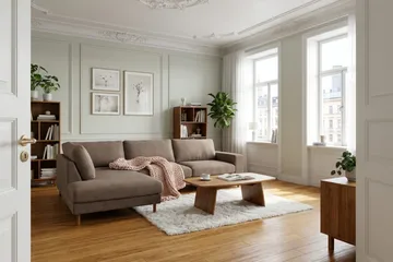 Scandi Djup 4-sits Soffa med Schäslong Vänster i Tyg - Mörkbrun - Möbler - Soffa - Divansoffor & schäslongsoffa