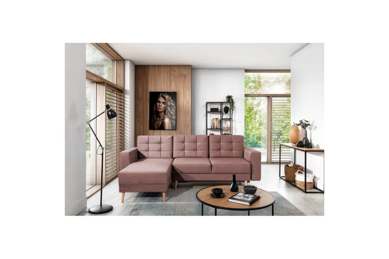 Sektionssoffa Eltap Asgard L 248x93x162 cm - Monolith 63, Rosa - Möbler - Soffa - Bäddsoffa - Bäddsoffa divan