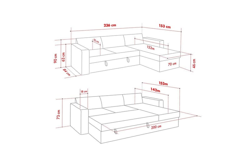 Tareen Soffa med Divan 3-sits - Mörkgrå - Möbler - Soffa - Bäddsoffa - Bäddsoffa divan