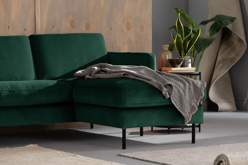 Teodin Sammetssoffa 2-sits med Divan Höger - Grön - Möbler - Soffa - Divansoffor & schäslongsoffa