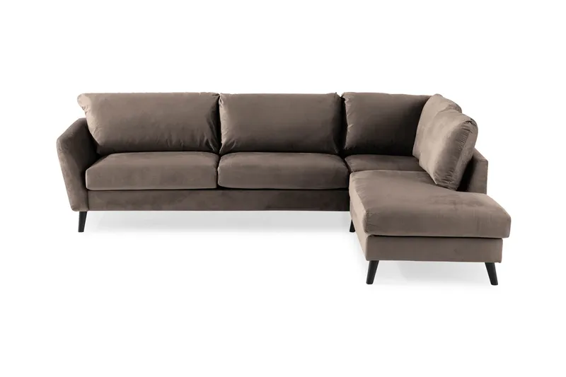 Trend 4-sits Högervänd L-formad Schäslongsoffa i Sammet, Brun