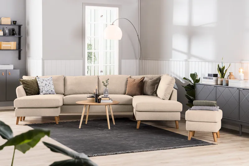 Trend 4-sits Vänstervänd L-formad Divansoffa i Tyg - Beige - Möbler - Soffa - Divansoffor & schäslongsoffa