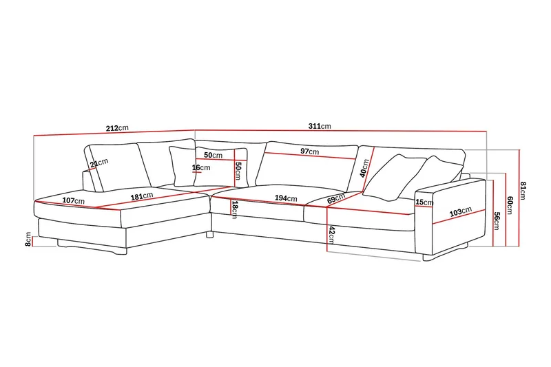Valencia Extra Djup 4-sits Soffa med Schäslong Vänster - Offwhite - Möbler - Soffa - Divansoffor & schäslongsoffa