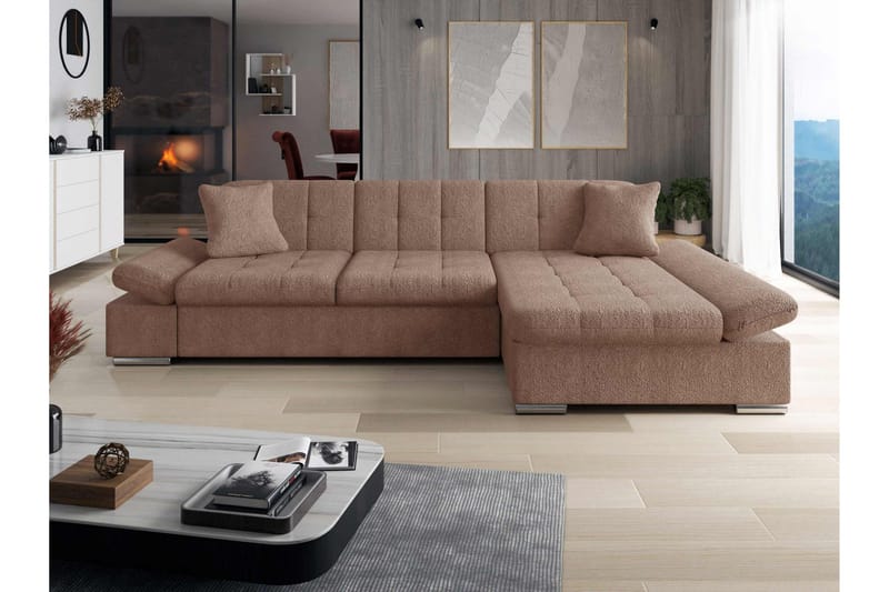Vananda Soffa med Divan 3-sits i Bouclé - Rosa - Möbler - Soffa - Divansoffor & schäslongsoffa
