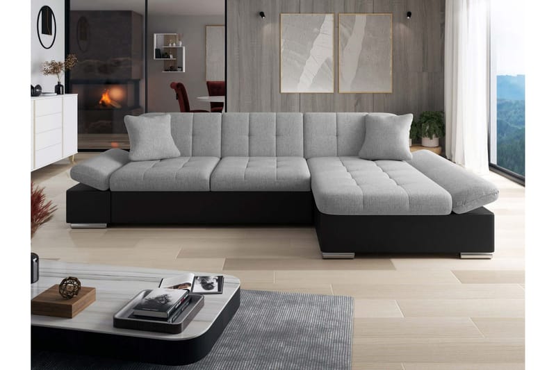 Djerra Bäddsoffa med Schäslong 3-sits i Konstläder - Svart/Grå - Möbler - Soffa - Bäddsoffa
