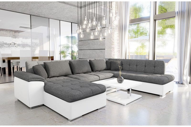 Dynir Soffa med Divan och Schäslong 4-sits - Vit/Grå - Möbler - Soffa - Skinnsoffor