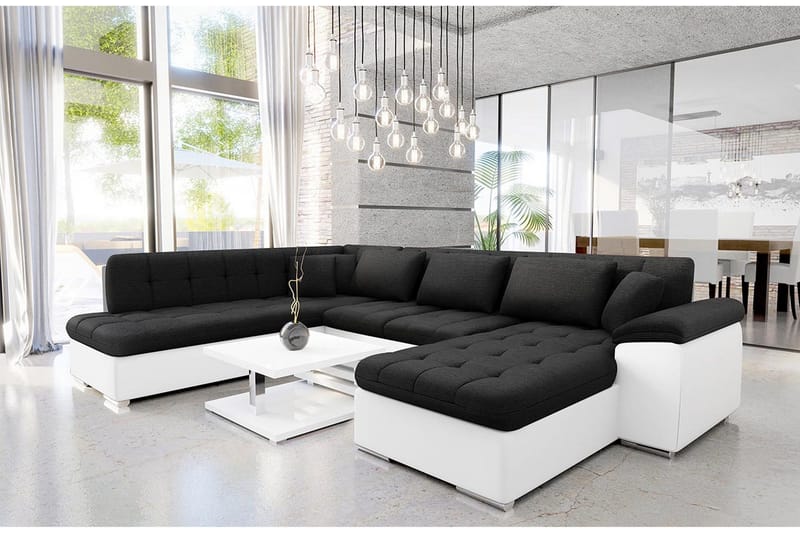Dynir Soffa med Divan och Schäslong 4-sits - Vit/Svart - Möbler - Soffa - Skinnsoffor