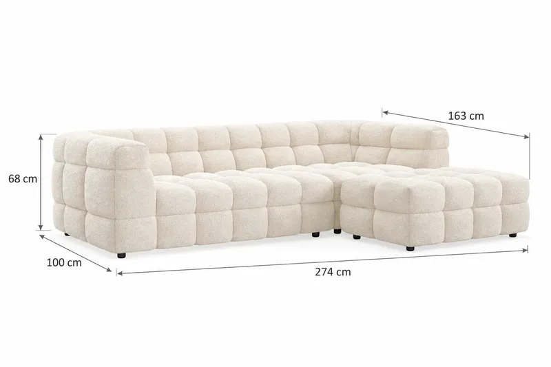 Elise 4-sits Högervänd L-formad Bubblig Divansoffa 274 cm i Bouclé - Gräddvit - Möbler - Soffa - Divansoffor & schäslongsoffa