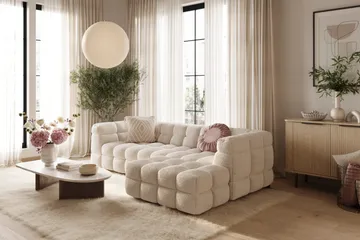 Elise 4-sits Högervänd L-formad Bubblig Divansoffa 274 cm i Bouclé - Gräddvit - Möbler - Soffa - Divansoffor & schäslongsoffa