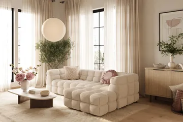 Elise 4-sits Högervänd L-formad Bubblig Divansoffa 274 cm i Bouclé - Gräddvit - Möbler - Soffa - Divansoffor & schäslongsoffa