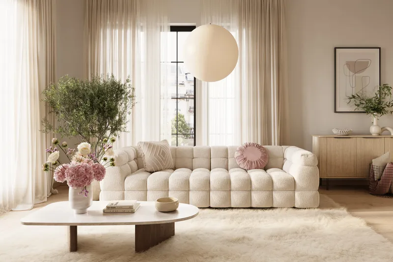 Elise Bubblig Soffgrupp 4-sits Soffa + Fåtölj - Beige - Möbler - Soffa - Soffgrupp