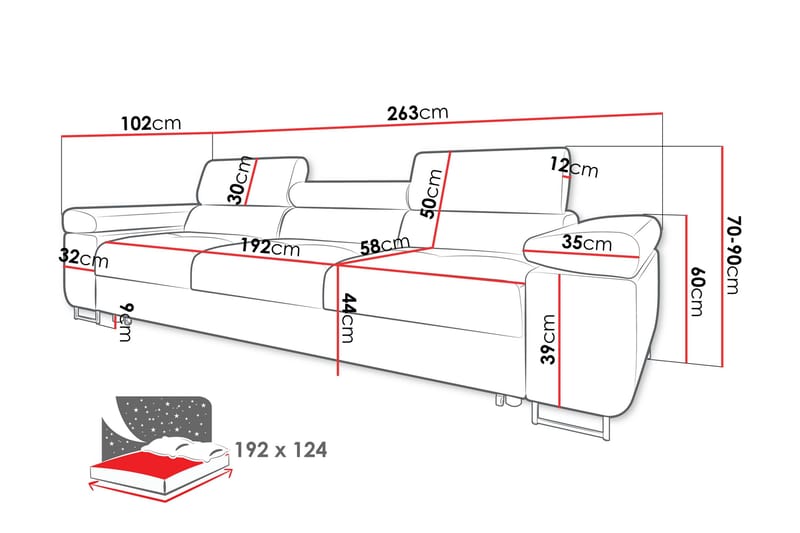 Gabina Bäddsoffa 3-sits i Konstläder - Vit/Mörkgrå - Möbler - Soffa - Bäddsoffa