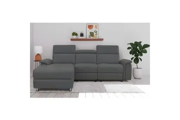 Hörnsoffa 3-sits Pareli Grå, Läder/PU, Vänster Manuell Fåtölj - Grå, Läder/PU, Vänster Manuell Fåtölj - Möbler - Soffa - Skinnsoffor
