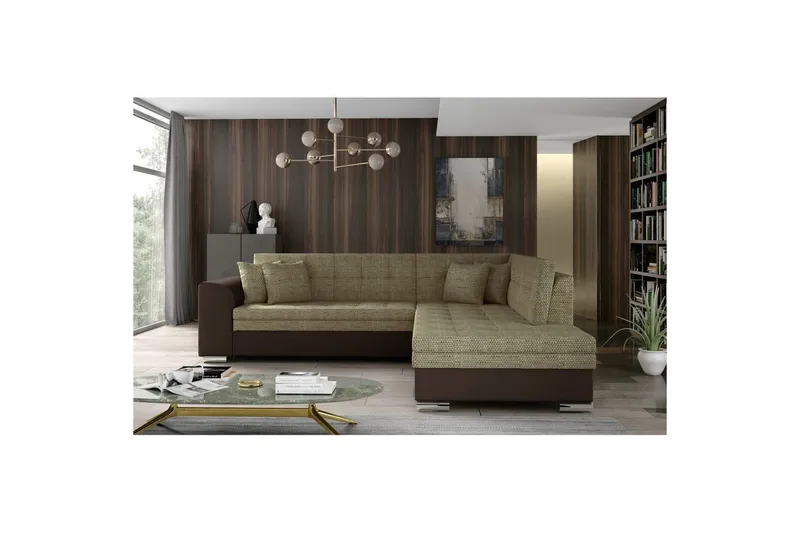 Hörnsoffa Eltap Pieretta 260x207x78 cm, Berlin 03, Soft 66, Beige, Mörkbrun, Höger