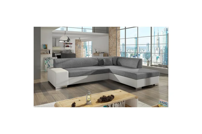 Hörnsoffa Eltap Porto 278x217x74 cm - Sawana 21, Soft 17, Grå, Vit, Höger - Möbler - Soffa - Bäddsoffa