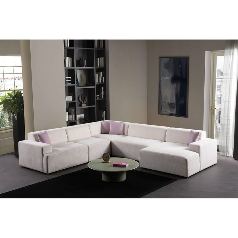 Branorin 6-sits Hörnsoffa med Divan - Krämvit - Möbler - Soffa - Hörnsoffa