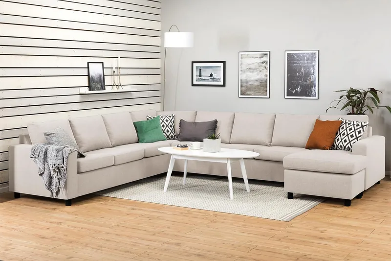 Crazy 7-sits Högervänd U-formad XX-Large Hörnsoffa med divan i Tyg - Beige - Möbler - Soffa - Hörnsoffa - Hörnsoffa med divan
