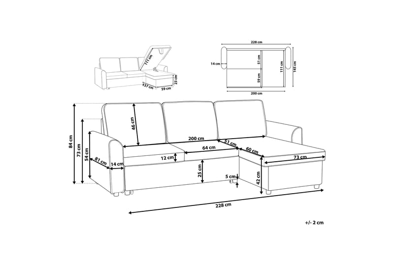 Nesna Hörnsoffa 228 cm - Grå - Möbler - Soffa - Bäddsoffa - Bäddsoffa divan