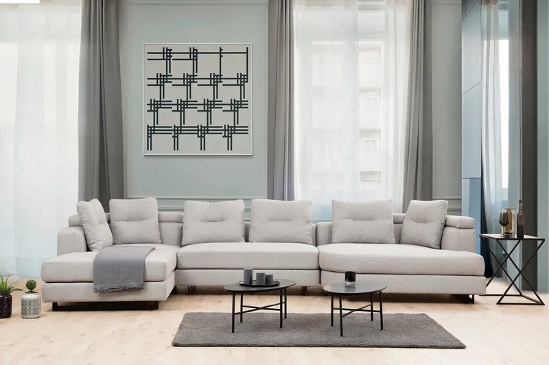 Pavdova Hörnsoffa 4-sits, Ljusgrå