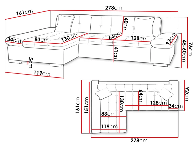 Vananda 3-sits Soffa med divan höger och förvaring - grå - Möbler - Soffa - Divansoffor & schäslongsoffa