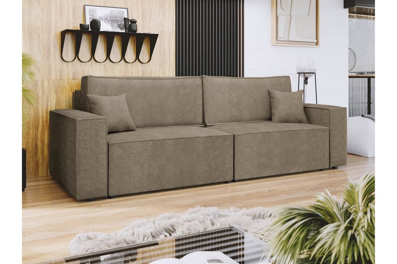 Hobson Bäddsoffa 3-sits i Plysch - Brun - Möbler - Soffa - Bäddsoffa