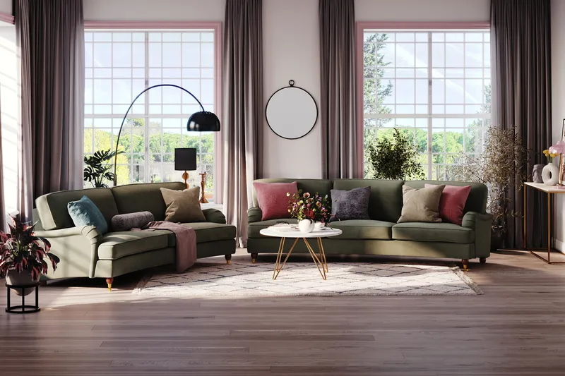 Howard Lyx 4-sits Svängd Manchestersoffa - Mörkgrön - Möbler - Soffa - Howardsoffor