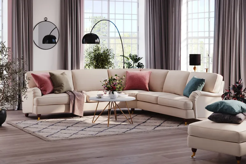Howard Lyx 6-sits Högervänd L-formad Hörnsoffa i Manchester - Beige - Möbler - Soffa - Howardsoffor