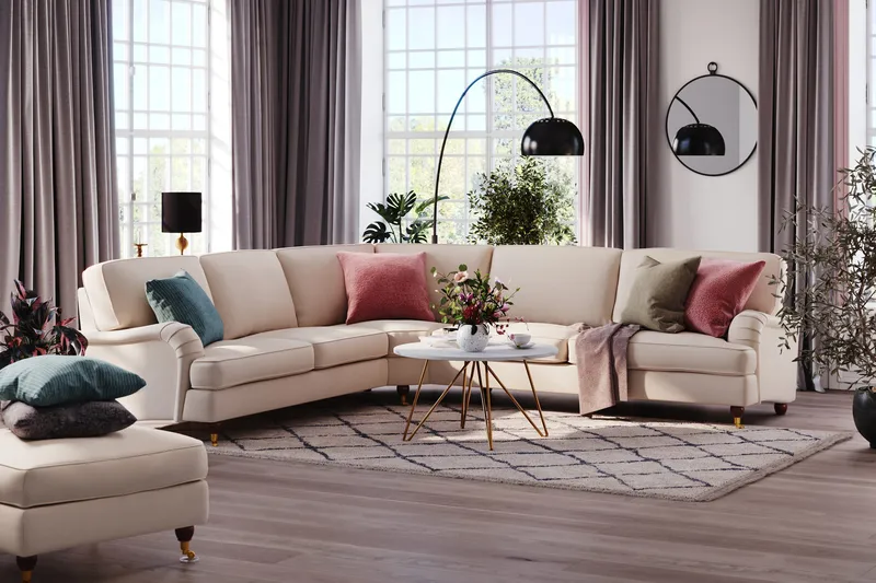 Howard Lyx 6-sits Vänstervänd L-formad Hörnsoffa i Manchester - Beige - Möbler - Soffa - Howardsoffor