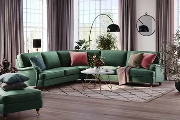 Howard Lyx 6-sits Vänstervänd L-formad Hörnsoffa i Sammet - Mörkgrön - Möbler - Soffa - Howardsoffor