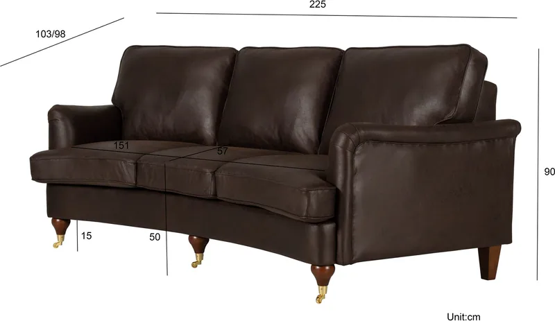 Howard svängd soffa 3-sits - Brun vintage - Vintagebrun - Möbler - Soffa - Howardsoffor