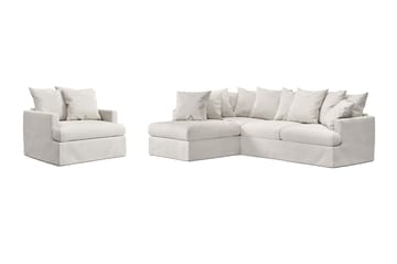 Menard Soffgrupp 4-sits Vänstervänd L-formad Schäslongsoffa + Fåtölj i Tyg - Beige - Möbler - Soffa - Soffgrupp