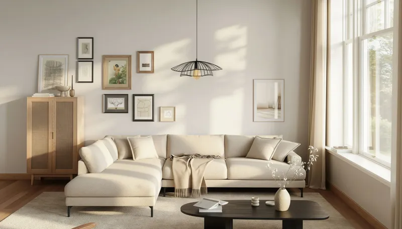 Menard Premium 5-sits Vänstervänd L-formad Djup Schäslongsoffa i Chenille - Ljusbeige - Möbler - Soffa - Divansoffor & schäslongsoffa