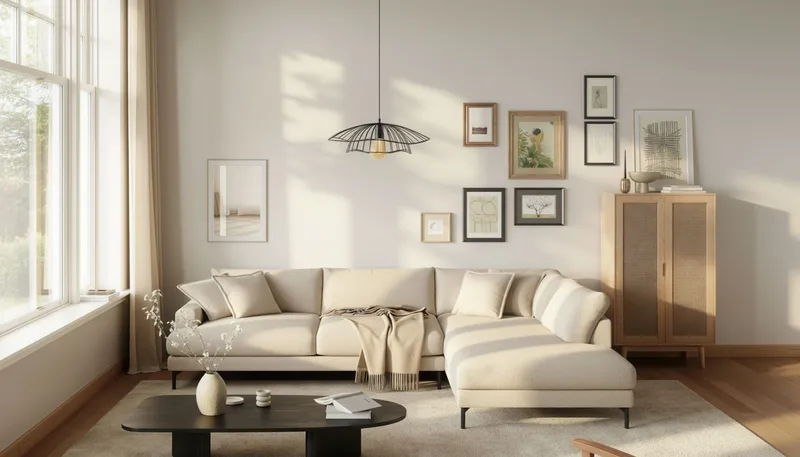Menard Premium 5-sits Högervänd L-formad Djup Schäslongsoffa i Chenille - Ljusbeige - Möbler - Soffa - Divansoffor & schäslongsoffa